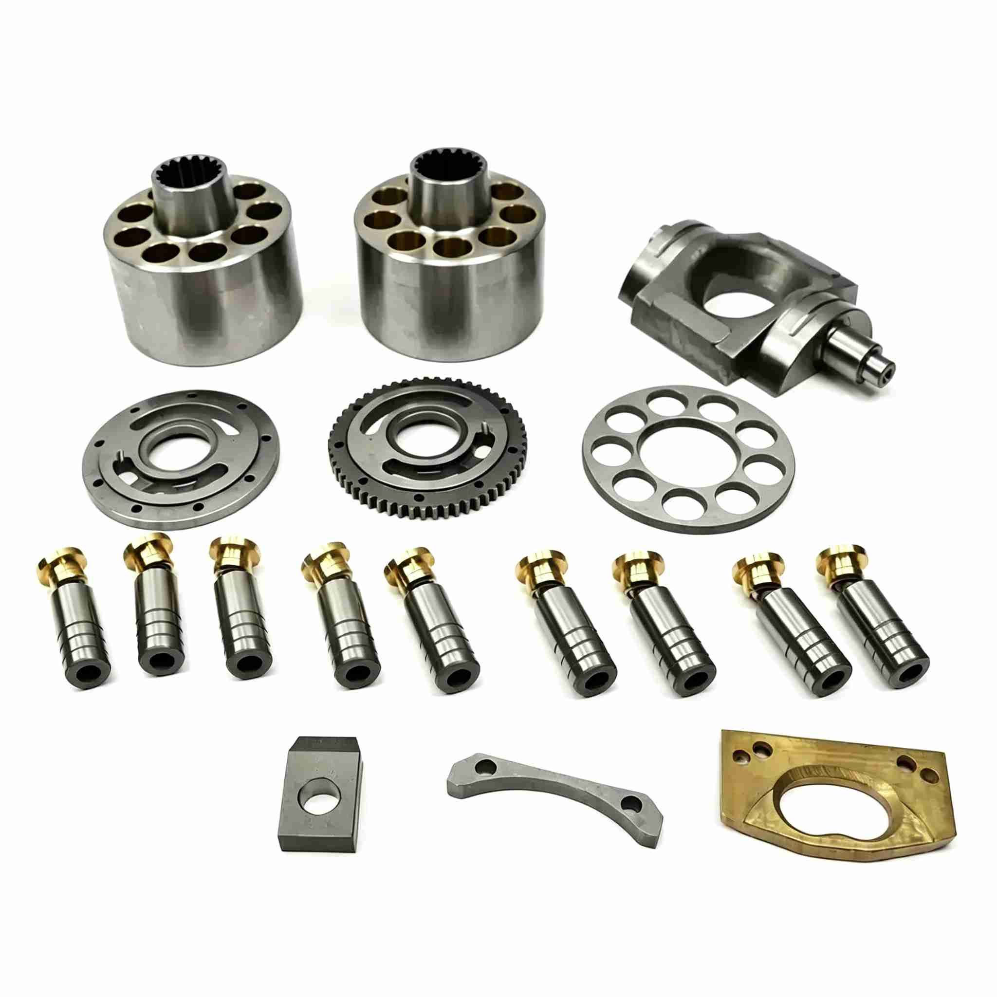 Excavator Komatsu PC60-7 hydraulic pump parts: pump body, flat nine-hole column, copper head, swashplate, variable displacement piston, HPV35