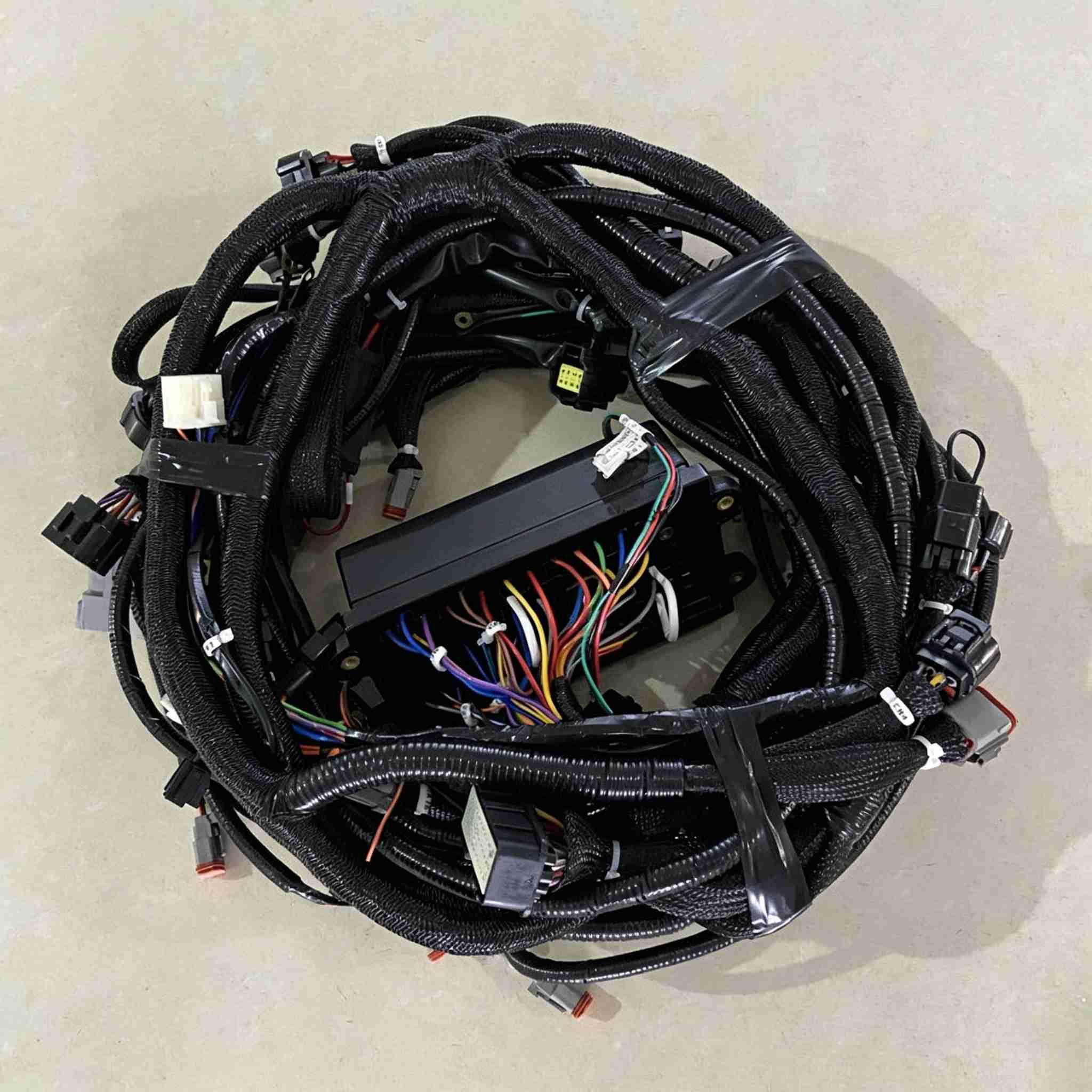 Hyundai R225-7 full vehicle wiring harness, cab wiring harness, engine wiring, hydraulic pump solenoid valve connector wiring, excavator wiring.